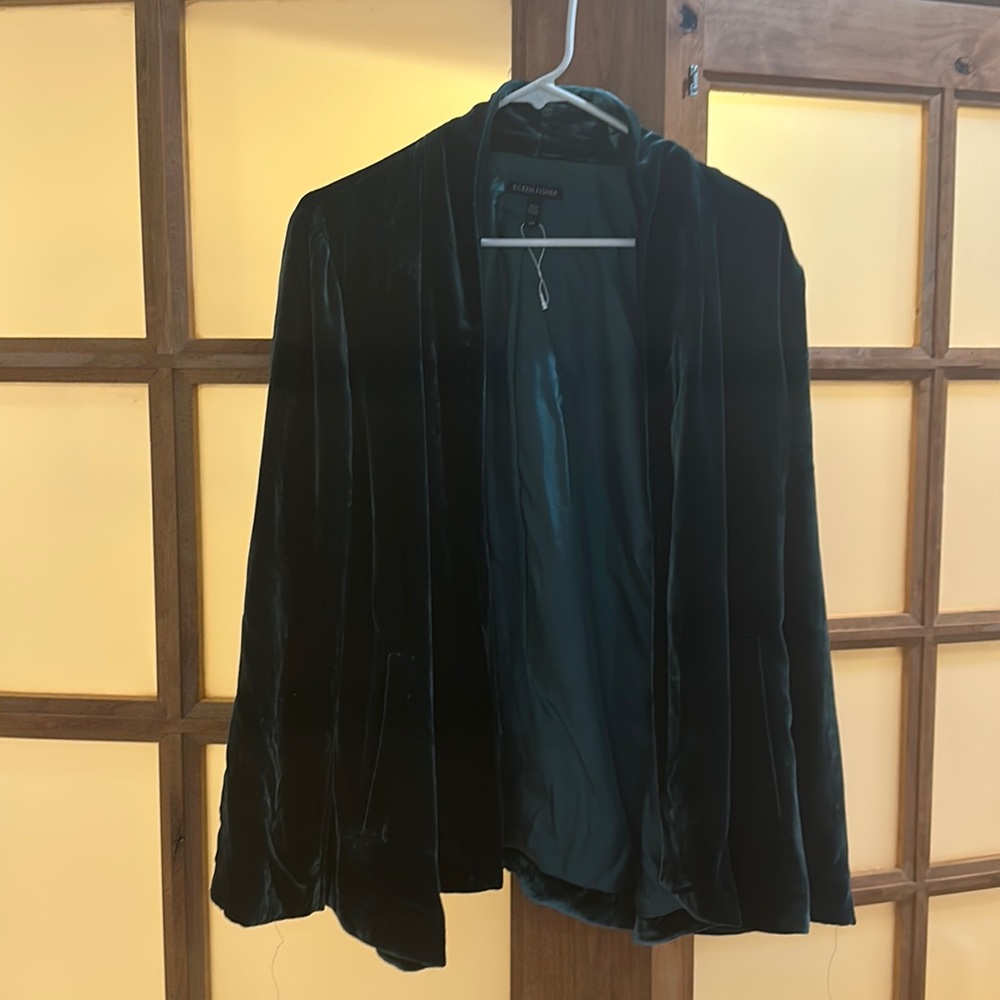 Eileen Fisher velvet silk vest / jacket / cardigan - moss green